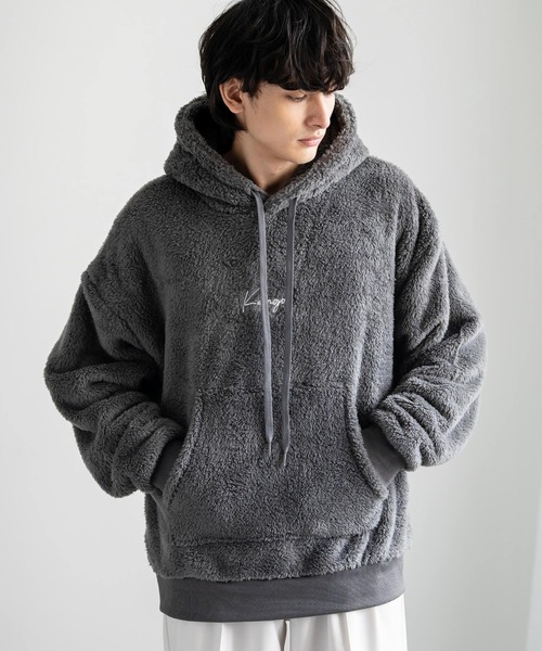 KANGOL × Rocky Monroe 別注コラボ ロゴ刺繍ボアフリースプルオーバー