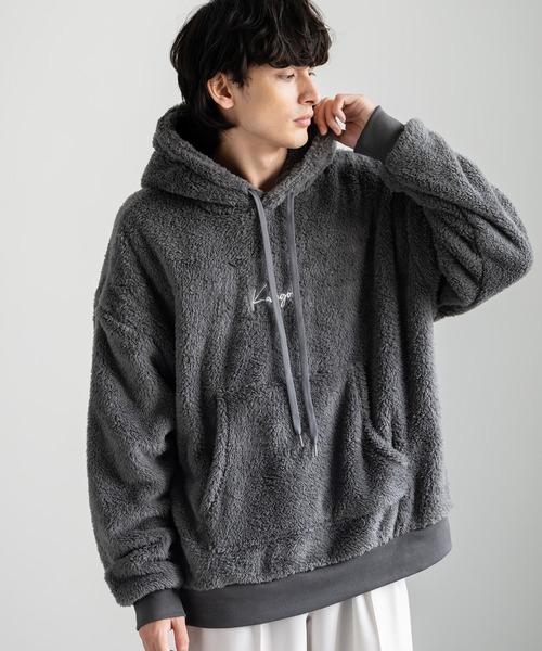 KANGOL（カンゴール）の「KANGOL × Rocky Monroe 別注コラボ ロゴ刺繍ボアフリースプルオーバーパーカー（パーカー・メンズ・ブラウン/ブラック/ネイビー/グレー/ベージュ/ブルー/オフホワイト・XL/M/L）」の19枚目の写真