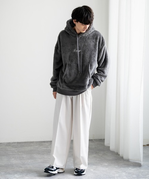 KANGOL（カンゴール）の「KANGOL × Rocky Monroe 別注コラボ ロゴ刺繍ボアフリースプルオーバーパーカー（パーカー・メンズ・ブラウン/ブラック/ネイビー/グレー/ベージュ/ブルー/オフホワイト・XL/M/L）」の20枚目の写真