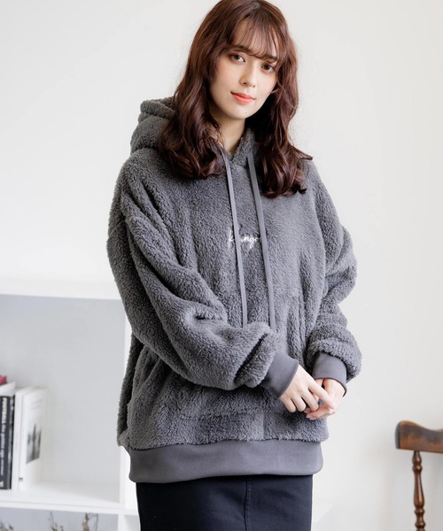 KANGOL（カンゴール）の「KANGOL × Rocky Monroe 別注コラボ ロゴ刺繍ボアフリースプルオーバーパーカー（パーカー・メンズ・ブラウン/ブラック/ネイビー/グレー/ベージュ/ブルー/オフホワイト・XL/M/L）」の22枚目の写真