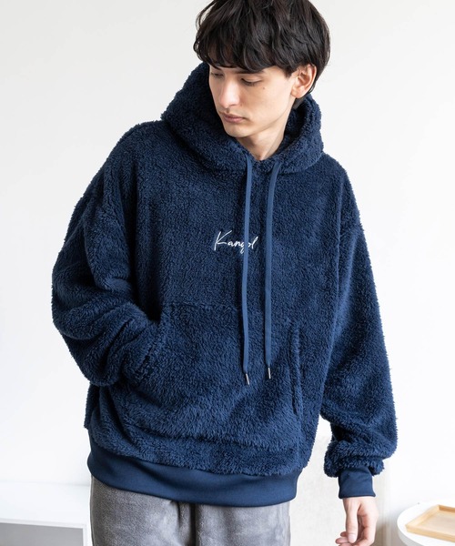 KANGOL（カンゴール）の「KANGOL × Rocky Monroe 別注コラボ ロゴ刺繍ボアフリースプルオーバーパーカー（パーカー・メンズ・ブラウン/ブラック/ネイビー/グレー/ベージュ/ブルー/オフホワイト・XL/M/L）」の16枚目の写真
