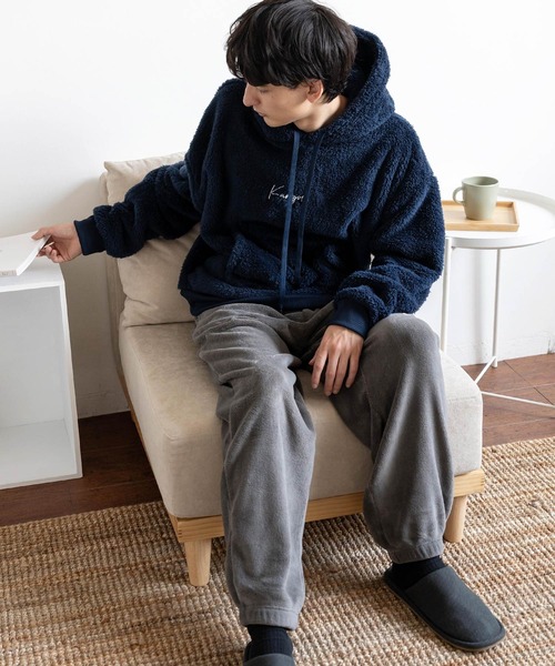 KANGOL（カンゴール）の「KANGOL × Rocky Monroe 別注コラボ ロゴ刺繍ボアフリースプルオーバーパーカー（パーカー・メンズ・ブラウン/ブラック/ネイビー/グレー/ベージュ/ブルー/オフホワイト・XL/M/L）」の15枚目の写真