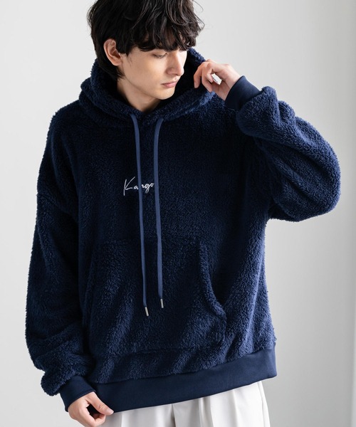 KANGOL（カンゴール）の「KANGOL × Rocky Monroe 別注コラボ ロゴ刺繍ボアフリースプルオーバーパーカー（パーカー・メンズ・ブラウン/ブラック/ネイビー/グレー/ベージュ/ブルー/オフホワイト・XL/M/L）」の17枚目の写真