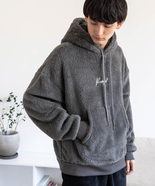 KANGOL（カンゴール）の「KANGOL × Rocky Monroe 別注コラボ ロゴ刺繍ボアフリースプルオーバーパーカー（パーカー・メンズ・ブラウン/ブラック/ネイビー/グレー/ベージュ/ブルー/オフホワイト・XL/M/L）」の12枚目の写真
