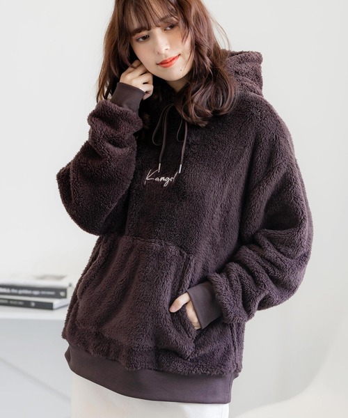 KANGOL（カンゴール）の「KANGOL × Rocky Monroe 別注コラボ ロゴ刺繍ボアフリースプルオーバーパーカー（パーカー・メンズ・ブラウン/ブラック/ネイビー/グレー/ベージュ/ブルー/オフホワイト・XL/M/L）」の18枚目の写真