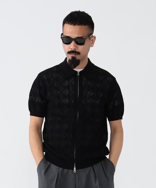 BEAMS PLUS（ビームスプラス）の「BEAMS PLUS / メッシュ ジップ ニット ポロシャツ（ポロシャツ・メンズ・ベージュ/ブラック/サックスブルー/イエロー系その他6・M/XL/L/S）」の6枚目の写真