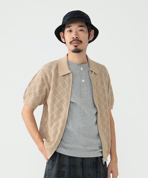 BEAMS PLUS（ビームスプラス）の「BEAMS PLUS / メッシュ ジップ ニット ポロシャツ（ポロシャツ・メンズ・ベージュ/ブラック/サックスブルー/イエロー系その他6・M/XL/L/S）」の8枚目の写真