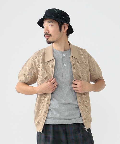 BEAMS PLUS（ビームスプラス）の「BEAMS PLUS / メッシュ ジップ ニット ポロシャツ（ポロシャツ・メンズ・ベージュ/ブラック/サックスブルー/イエロー系その他6・M/XL/L/S）」の12枚目の写真
