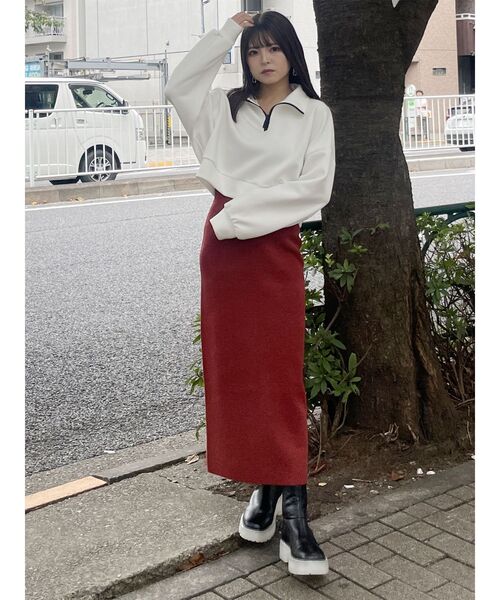 MURUA（ムルーア）の「バックスリットニットナロースカート（スカート・レディース・ブラック/グレー/ブルー/ダークオレンジ・FREE）」の14枚目の写真