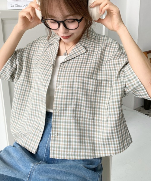 moment+（モーメントプラス）の「オーバーチェック半袖開襟ショート