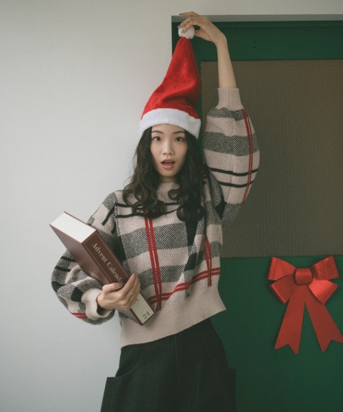 VANNIE U（ヴァニーユー）の「チェックニットプルオーバー（ニット/セーター・レディース・ブラック/ライトベージュ/ベージュ・FREE）」の13枚目の写真