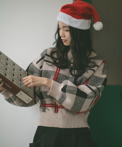 VANNIE U（ヴァニーユー）の「チェックニットプルオーバー（ニット/セーター・レディース・ブラック/ライトベージュ/ベージュ・FREE）」の12枚目の写真