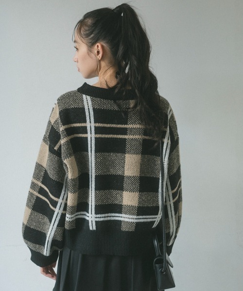 VANNIE U（ヴァニーユー）の「チェックニットプルオーバー（ニット/セーター・レディース・ブラック/ライトベージュ/ベージュ・FREE）」の21枚目の写真