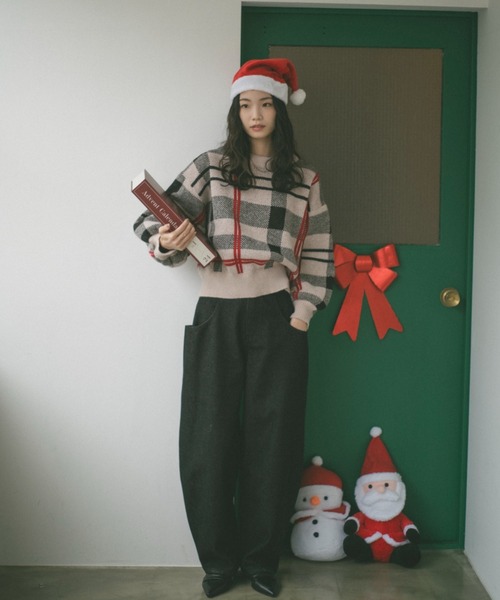 VANNIE U（ヴァニーユー）の「チェックニットプルオーバー（ニット/セーター・レディース・ブラック/ライトベージュ/ベージュ・FREE）」の11枚目の写真