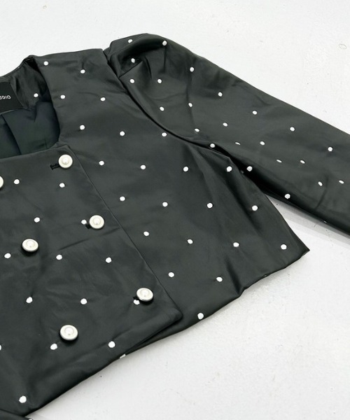 ipugo(イプゴ)の「ipugo/イプゴ ドット柄刺繍ショート丈レザージャケット(ライダースジャケット・レディース・ブラック・FREE)」の3枚目の写真