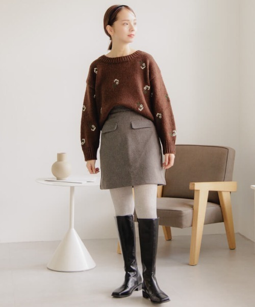 flower（フラワー）の「ウィンターブーケニット（ニット/セーター・レディース・ブラウン/アイボリー・FREE）」の15枚目の写真