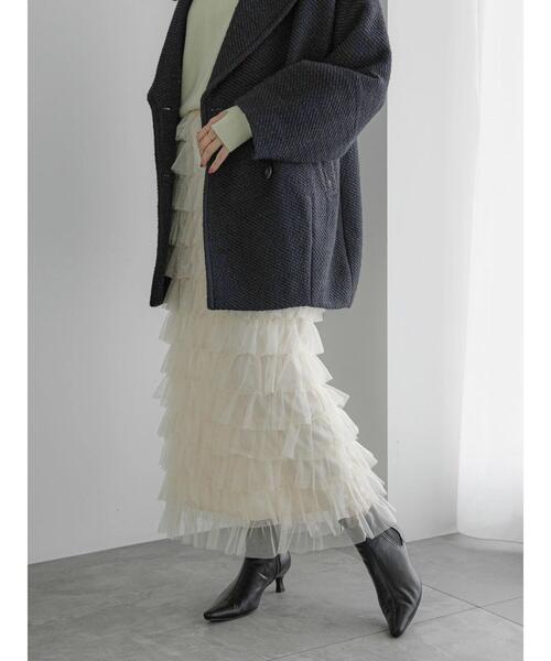 Te chichi（テチチ）の「チュールティアードタイトロングスカート（スカート・レディース・ブラック/オフホワイト・F）」の2枚目の写真