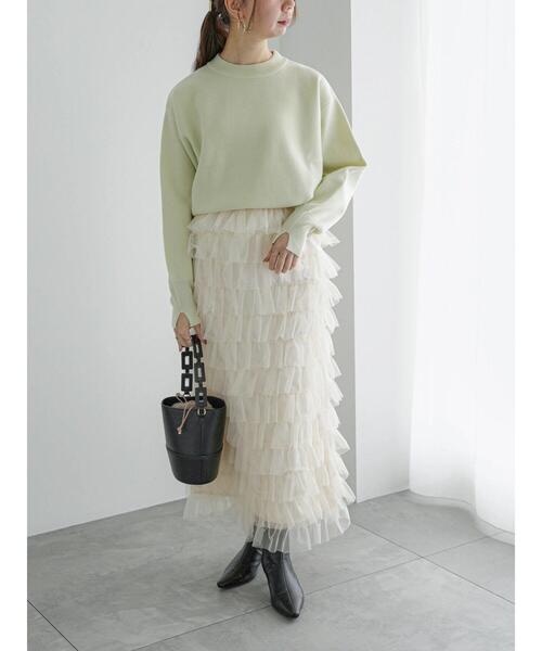 Te chichi（テチチ）の「チュールティアードタイトロングスカート（スカート・レディース・ブラック/オフホワイト・F）」の6枚目の写真