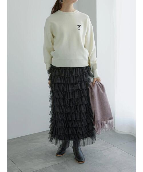 Te chichi（テチチ）の「チュールティアードタイトロングスカート（スカート・レディース・ブラック/オフホワイト・F）」の9枚目の写真