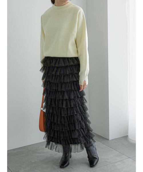 Te chichi（テチチ）の「チュールティアードタイトロングスカート（スカート・レディース・ブラック/オフホワイト・F）」の10枚目の写真