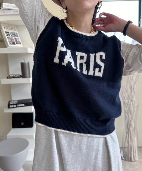 ULEULA（ウルア）の「PARISロゴニットベスト（ベスト・レディース・ネイビー/アイボリー・FREE）」の2枚目の写真