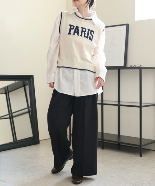 ULEULA（ウルア）の「PARISロゴニットベスト（ベスト・レディース・ネイビー/アイボリー・FREE）」の10枚目の写真