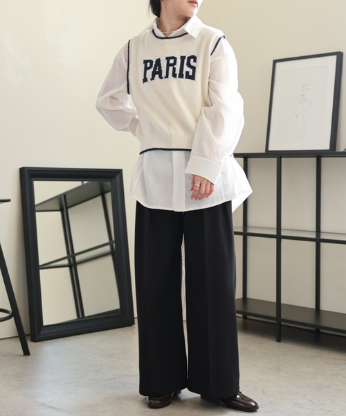 ULEULA（ウルア）の「PARISロゴニットベスト（ベスト・レディース・ネイビー/アイボリー・FREE）」の9枚目の写真