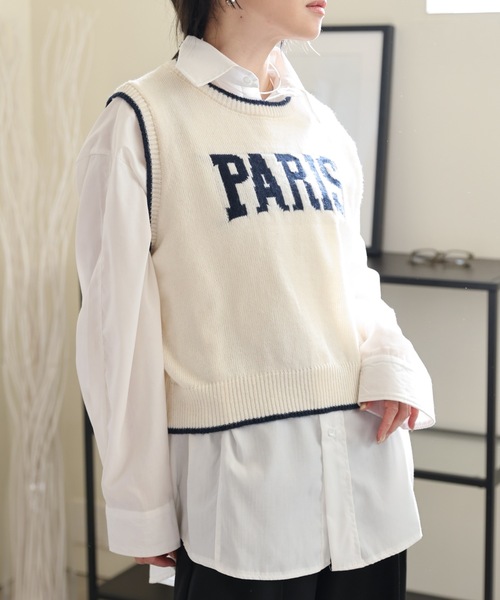 ULEULA（ウルア）の「PARISロゴニットベスト（ベスト・レディース・ネイビー/アイボリー・FREE）」の4枚目の写真