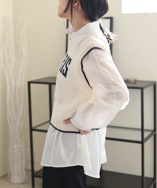 ULEULA（ウルア）の「PARISロゴニットベスト（ベスト・レディース・ネイビー/アイボリー・FREE）」の6枚目の写真