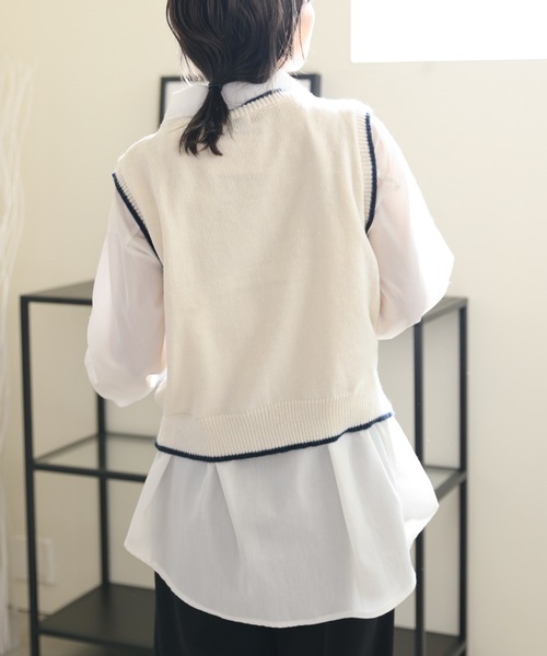 ULEULA（ウルア）の「PARISロゴニットベスト（ベスト・レディース・ネイビー/アイボリー・FREE）」の7枚目の写真