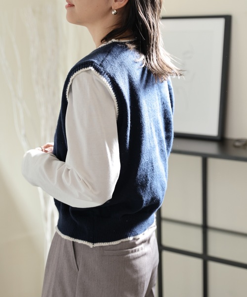 ULEULA（ウルア）の「PARISロゴニットベスト（ベスト・レディース・ネイビー/アイボリー・FREE）」の19枚目の写真