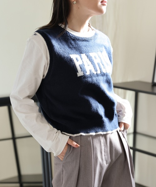 ULEULA（ウルア）の「PARISロゴニットベスト（ベスト・レディース・ネイビー/アイボリー・FREE）」の17枚目の写真