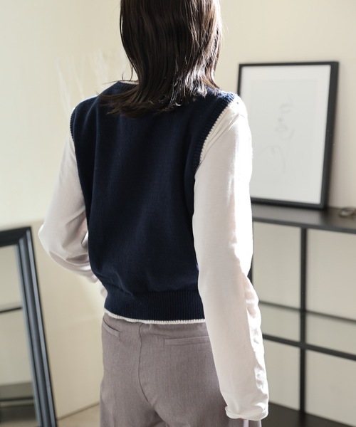 ULEULA（ウルア）の「PARISロゴニットベスト（ベスト・レディース・ネイビー/アイボリー・FREE）」の20枚目の写真