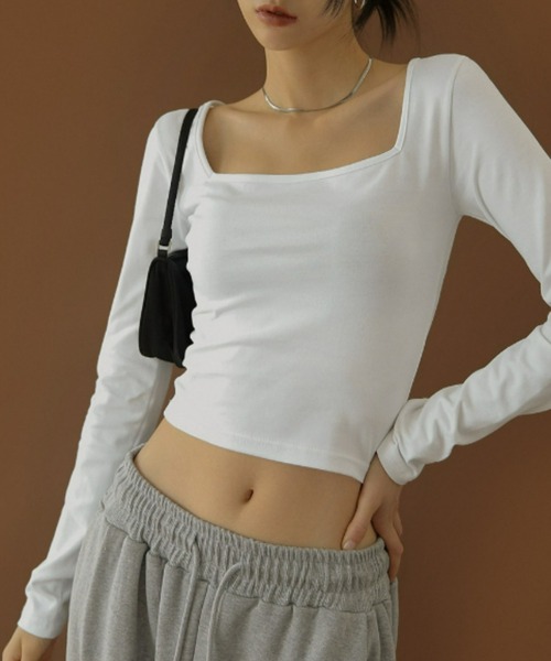 BLACKUP（ブラックアップ）の「[MADE] レビリースクエアネッククロップTシャツ（Tシャツ/カットソー・レディース・ホワイト/ブラック/ブルーグリーン/チャコールグレー・FREE）」の16枚目の写真