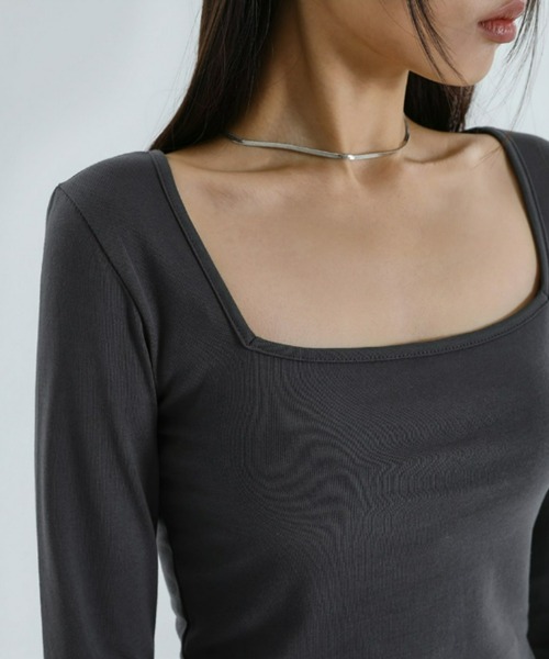 BLACKUP（ブラックアップ）の「[MADE] レビリースクエアネッククロップTシャツ（Tシャツ/カットソー・レディース・ホワイト/ブラック/ブルーグリーン/チャコールグレー・FREE）」の22枚目の写真