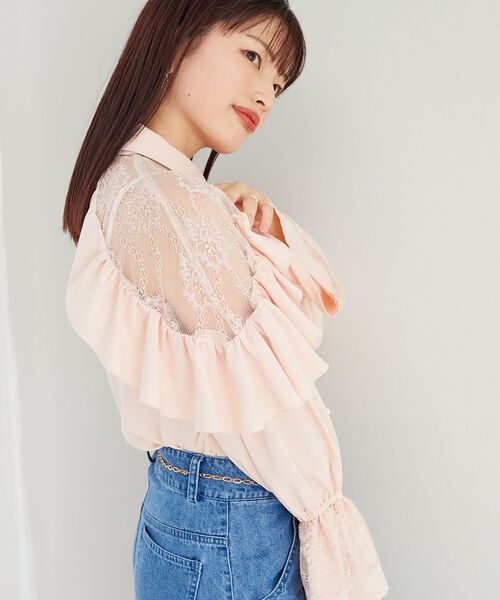 MAJESTIC LEGON（マジェスティックレゴン）の「Ladyレースフリルブラウス（シャツ/ブラウス・レディース・ピンク/オフホワイト/チャコールグレー/ブルー・MEDIUM）」の12枚目の写真