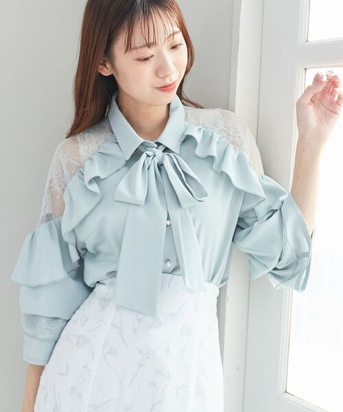 MAJESTIC LEGON（マジェスティックレゴン）の「Ladyレースフリルブラウス（シャツ/ブラウス・レディース・ピンク/オフホワイト/チャコールグレー/ブルー・MEDIUM）」の19枚目の写真