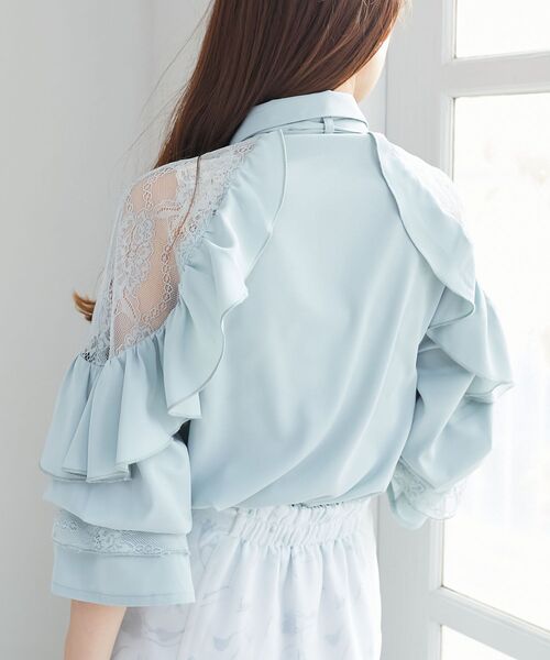 MAJESTIC LEGON（マジェスティックレゴン）の「Ladyレースフリルブラウス（シャツ/ブラウス・レディース・ピンク/オフホワイト/チャコールグレー/ブルー・MEDIUM）」の21枚目の写真