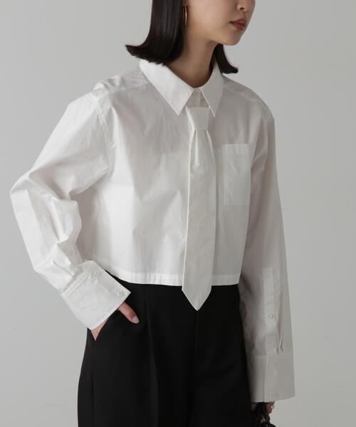 FREE'S MART（フリーズマート）の「◆ネクタイセットショート丈シャツ（シャツ/ブラウス・レディース・ホワイト/ブルー/ベージュ・FREE）」の2枚目の写真