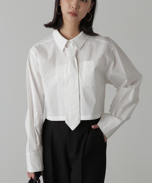 FREE'S MART（フリーズマート）の「◆ネクタイセットショート丈シャツ（シャツ/ブラウス・レディース・ホワイト/ブルー/ベージュ・FREE）」の9枚目の写真