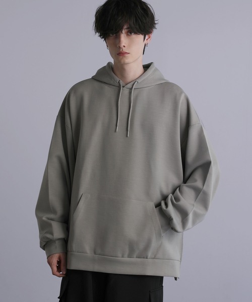 LASUD⭐︎チャコールグレー　パーカー セール】ルーズシルエットサイドスリットドレープヘビーウェイト