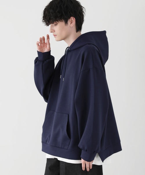 LILL（リル）の「ルーズシルエットサイドスリットドレープヘビーウェイトポンチパーカー（パーカー・メンズ・ネイビー/ブラック/グレー/ホワイト・L/XL/S/M）」の8枚目の写真