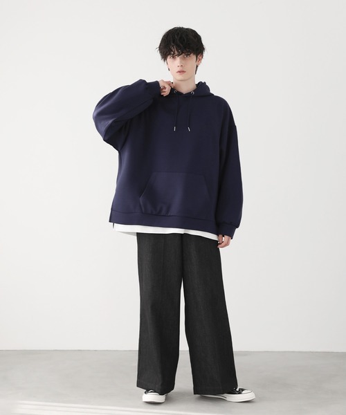 LILL（リル）の「ルーズシルエットサイドスリットドレープヘビーウェイトポンチパーカー（パーカー・メンズ・ネイビー/ブラック/グレー/ホワイト・L/XL/S/M）」の13枚目の写真