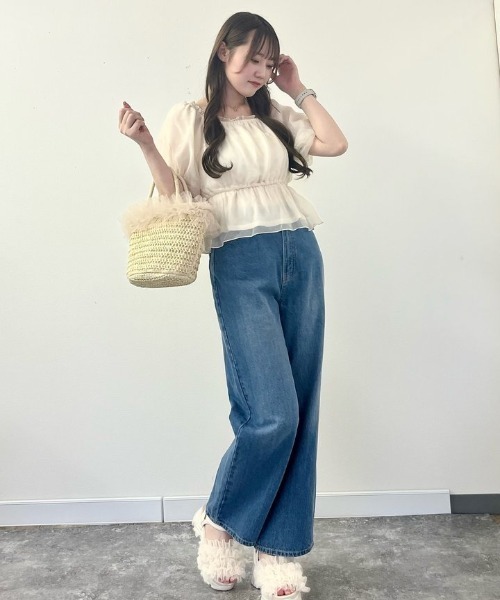 【N°21】花柄ストレートヘムラインパンツ【関税・送料無料】 Re:EDIT パンツ レディース スラックス チェック柄パンツ