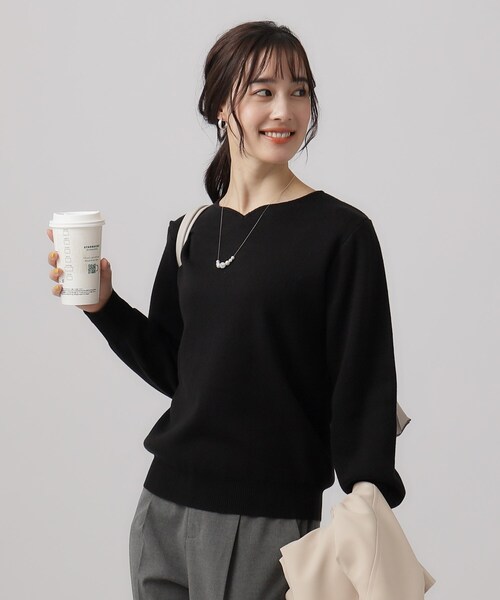 DRESKIP（ドレスキップ）の「◆【洗える】女性らしく優し気な ハートネックニット（ニット/セーター・レディース・ライトイエロー系/ブラック/ライトベージュ/グレー/ブルー・02/03/04）」の2枚目の写真