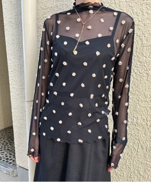 【値下げ】AMERI アメリ シアートップス シースルー 花柄 薔薇 ローズ AMERI アメリ シアートップス シースルー 花柄 薔薇 ローズ 長袖