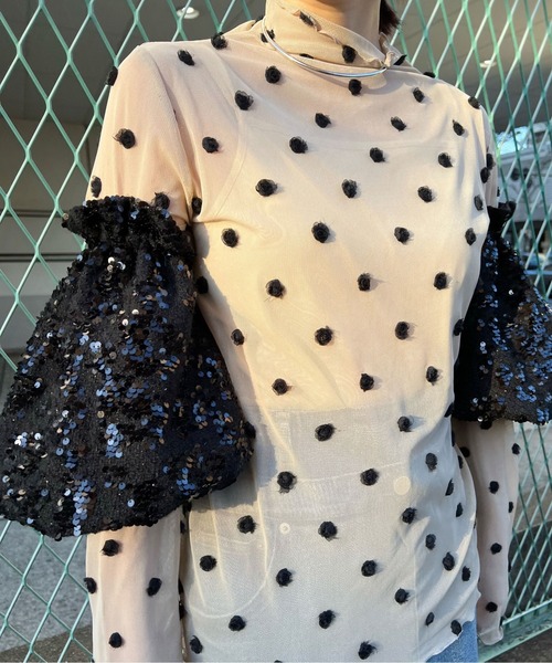 Ameri（アメリ）の「ROSE MOTIF SHEER TOP（Tシャツ/カットソー）」 - WEAR