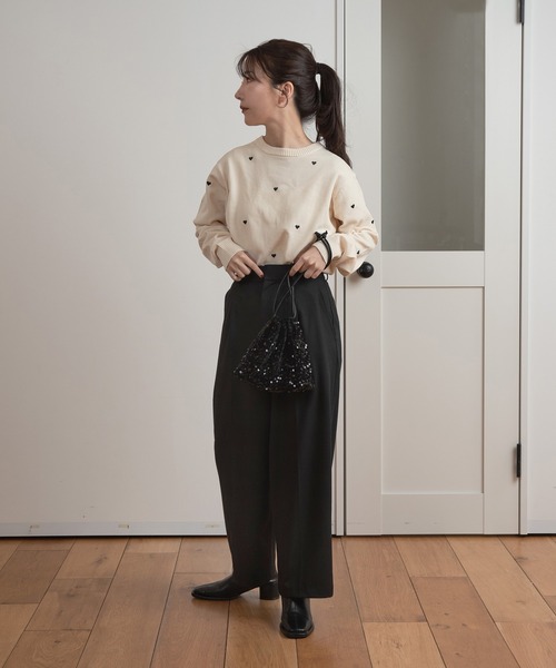 I_am(アイアム)の「heartful crew neck pullover / ハートフルクルーネックプルオーバー(Tシャツ/カットソー・レディース・アイボリー/ブラック・FREE)」の6枚目の写真