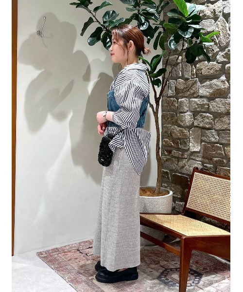 BAYFLOW（ベイフロー）の「[ストレッチ入り♪細見え]カットリブスカート（スカート・レディース・アイボリー/ブルー/ブラック/グレー/カーキ・X-SMALL/SMALL/MEDIUM）」の15枚目の写真