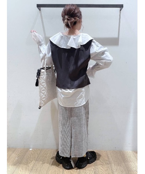 BAYFLOW（ベイフロー）の「[ストレッチ入り♪細見え]カットリブスカート（スカート・レディース・アイボリー/ブルー/ブラック/グレー/カーキ・X-SMALL/SMALL/MEDIUM）」の7枚目の写真